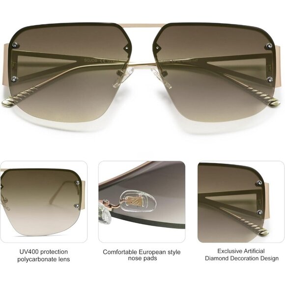 Trendy Aviator Sunglasses Mens Womens Retro Metal Rimless Bronze Frame Shades - Picture 4 of 6